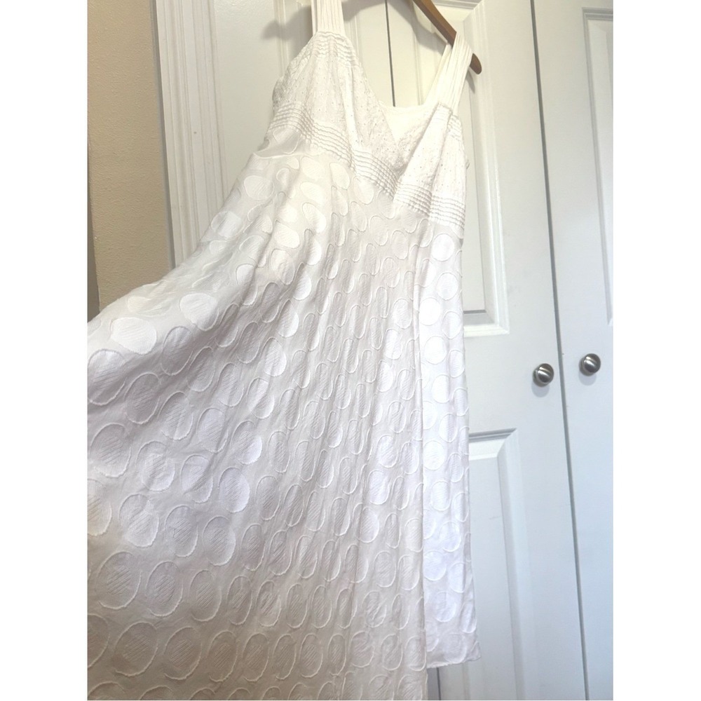 Sandra Darren White Eyelet Polka Dot Dress Size 14 Flowy Cotton
